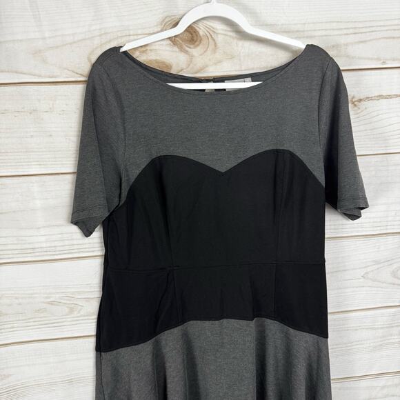 eShakti Black & Gray Color Block Short Sleeve Mini Shirt Dress Size XL - Picture 4 of 10